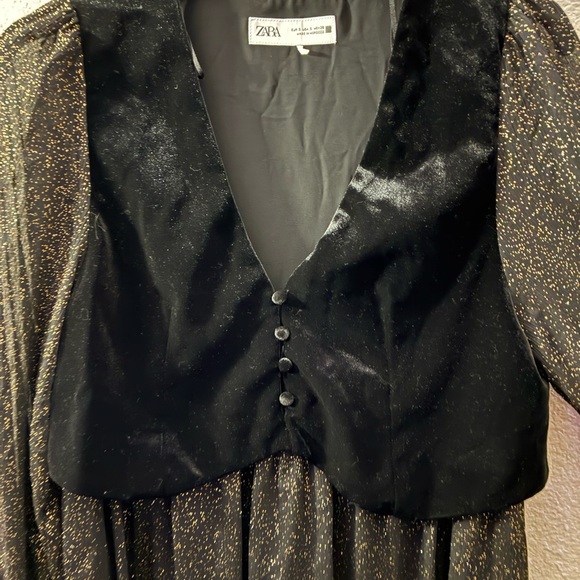 Zara Black With Gold Glitter Sheer Mini Dress With Velvet Vest In S - Picture 9 of 12